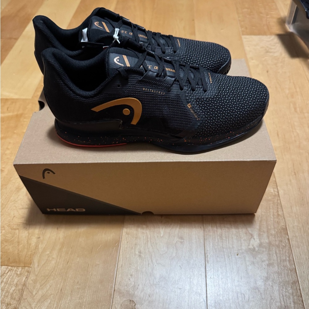 Head Black and Gold Athletic Shoes with Mesh Design